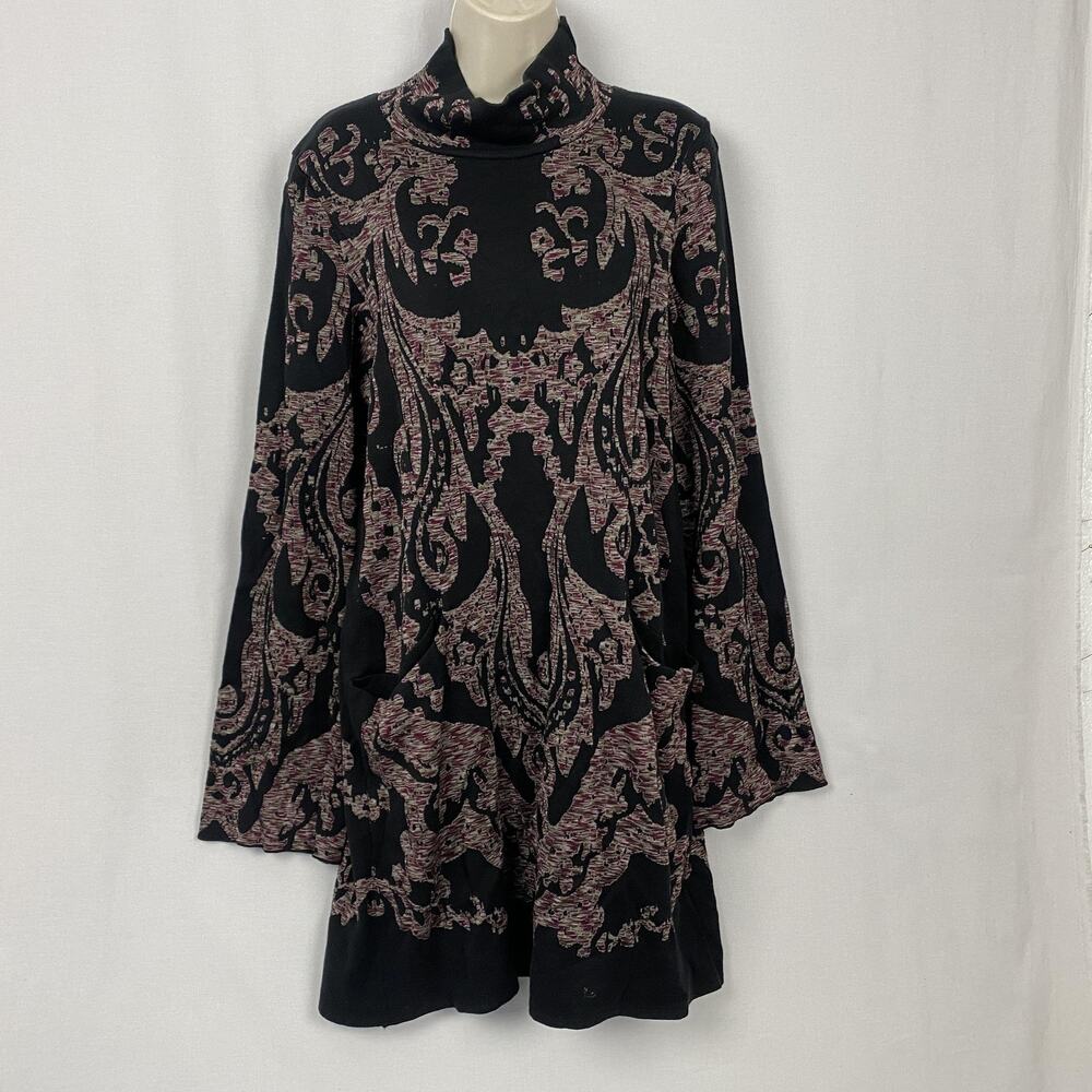 Free People Modern Love Mock Neck Mini Sweater Dress Womens Medium Pockets Black - Picture 3 of 13